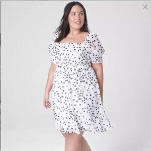 Lane Bryant Smocked Cuff-Sleeve Square-Neck Fit & Flare Dress - Polka Dots NWT